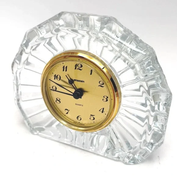 Crystal Desk Clock France Staiger Germany Quartz Cut Glass WORKS w/ Battery - Picture 2 of 16